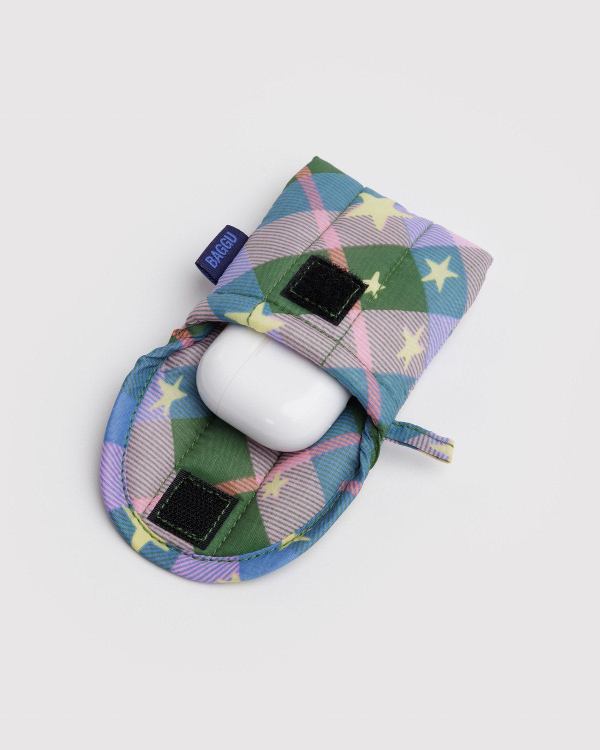 Baggu - Puffy Earbuds Case Green Star Plaid