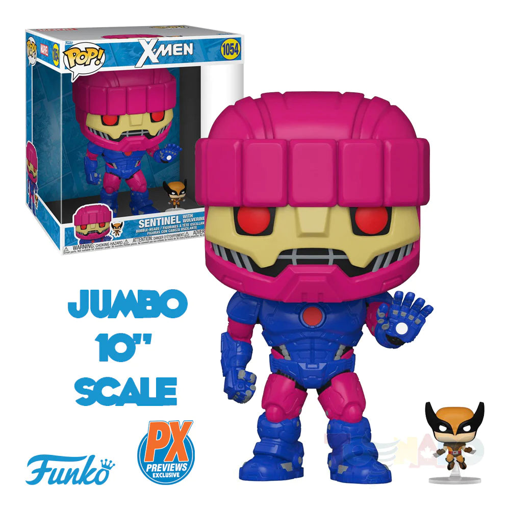 Funko Pop! Marvel #1054 X-Men: Sentinel with Wolverine Jumbo 10-Inch Vinyl Figure PX Exclusive Set