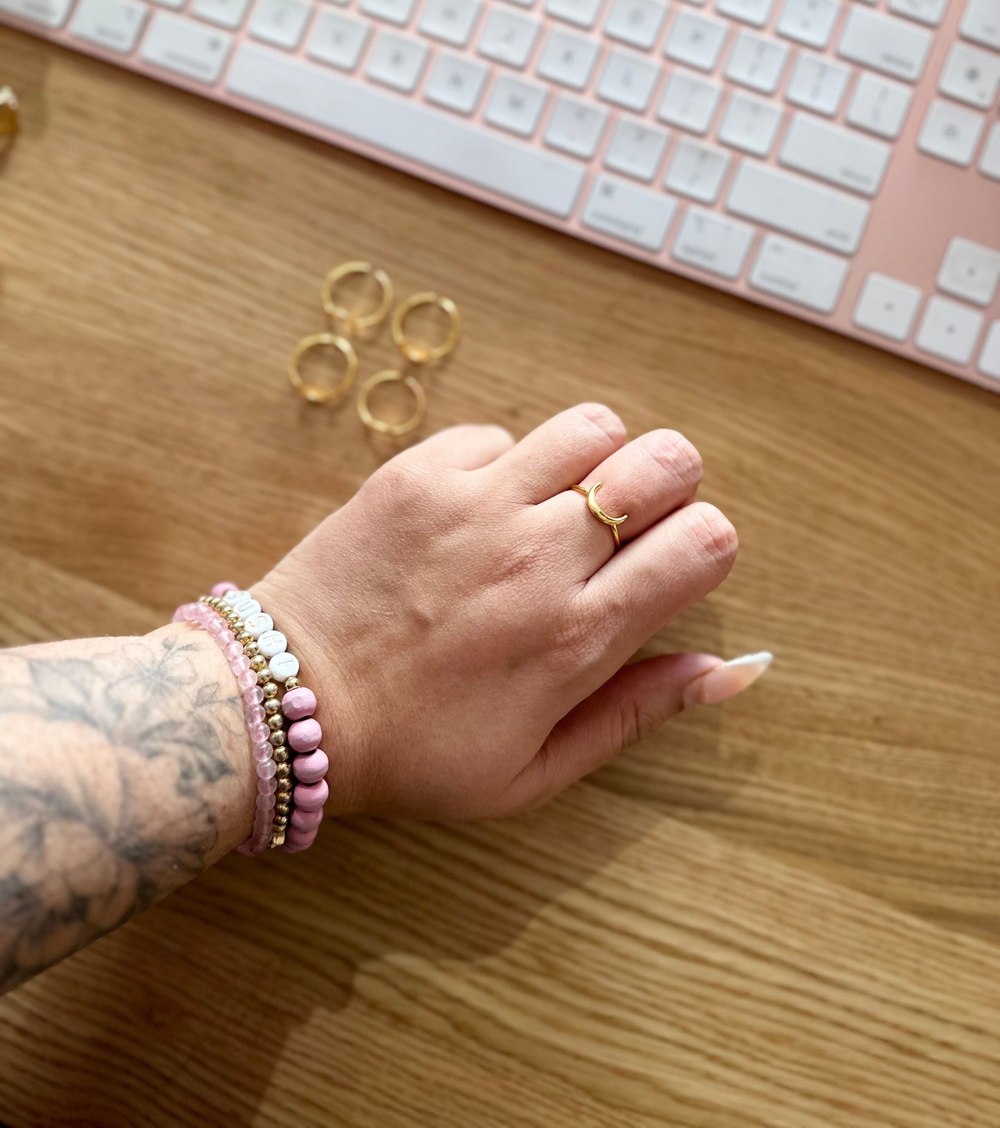 24k Shiny gold plated adjustable crescent moon ring