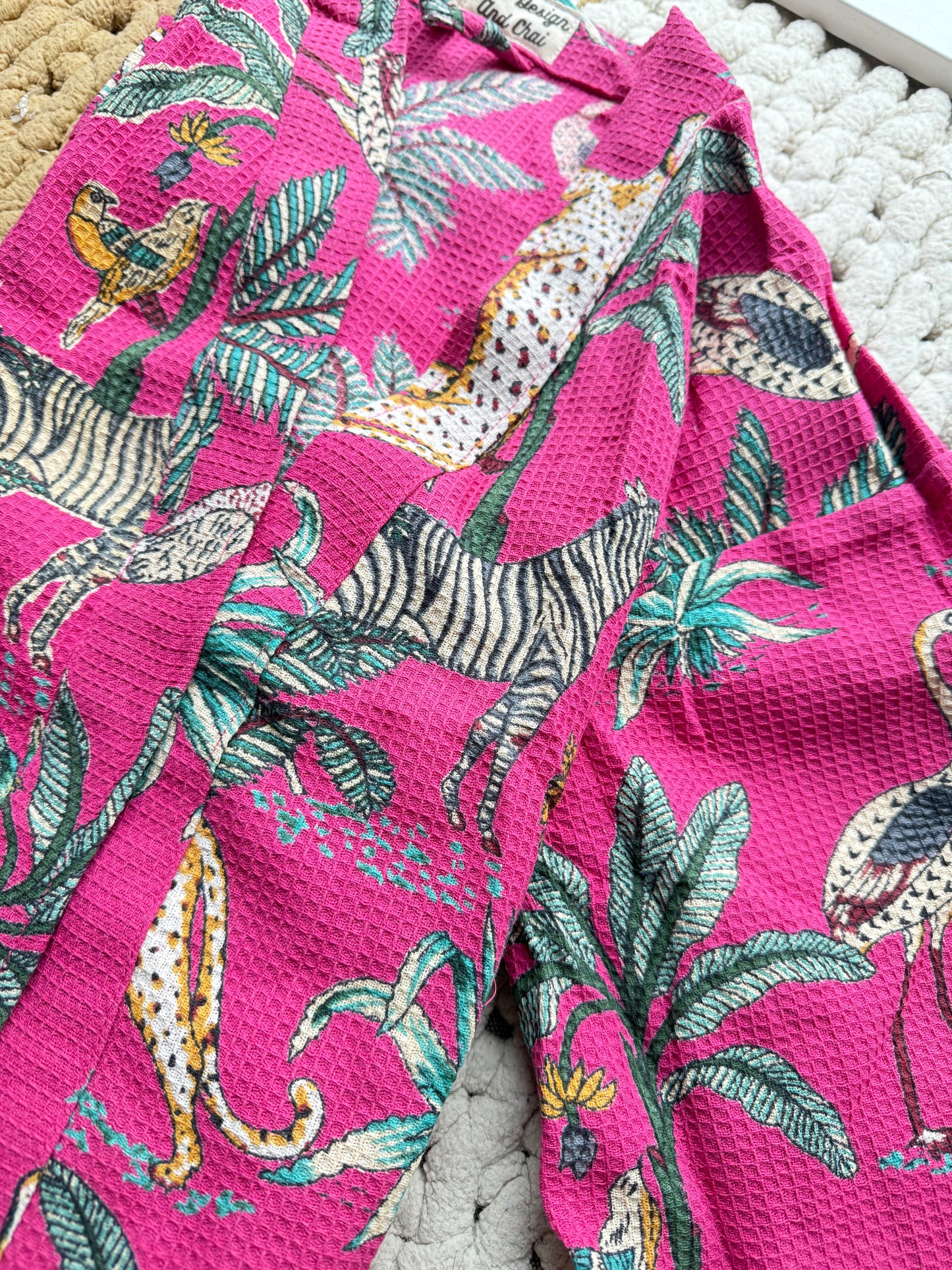 Handmade block printed waffle cotton bath robe