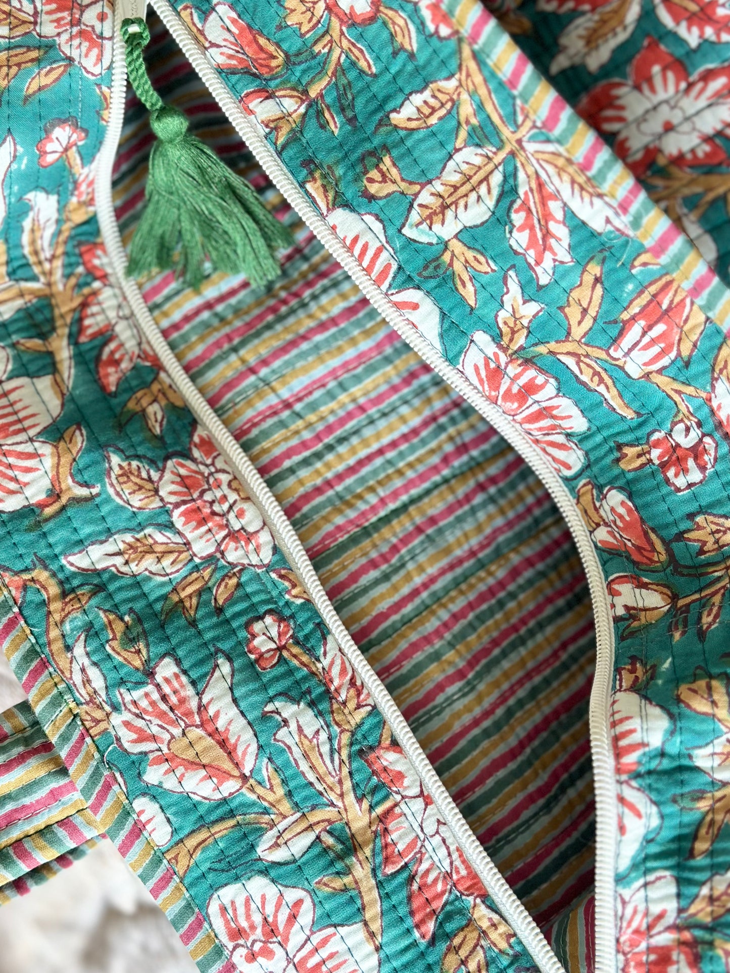 Handmade block printed, quilted tote bags.