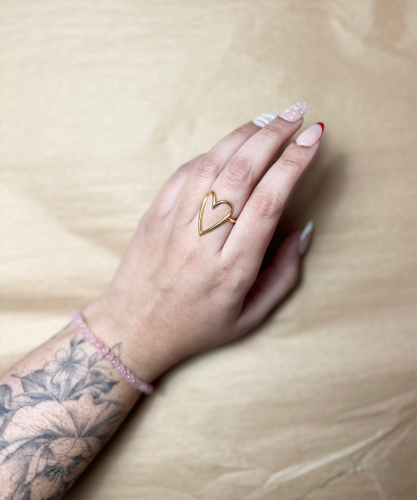 24k gold plated brass adjustable heart ring