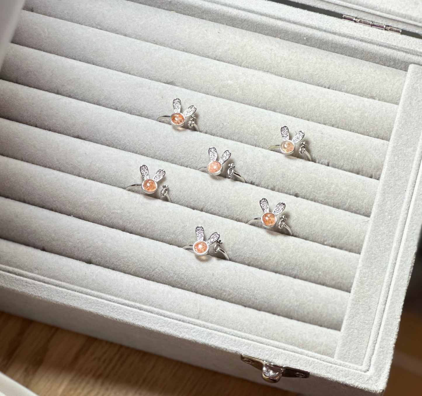 Sunstone bunny silver plated ring