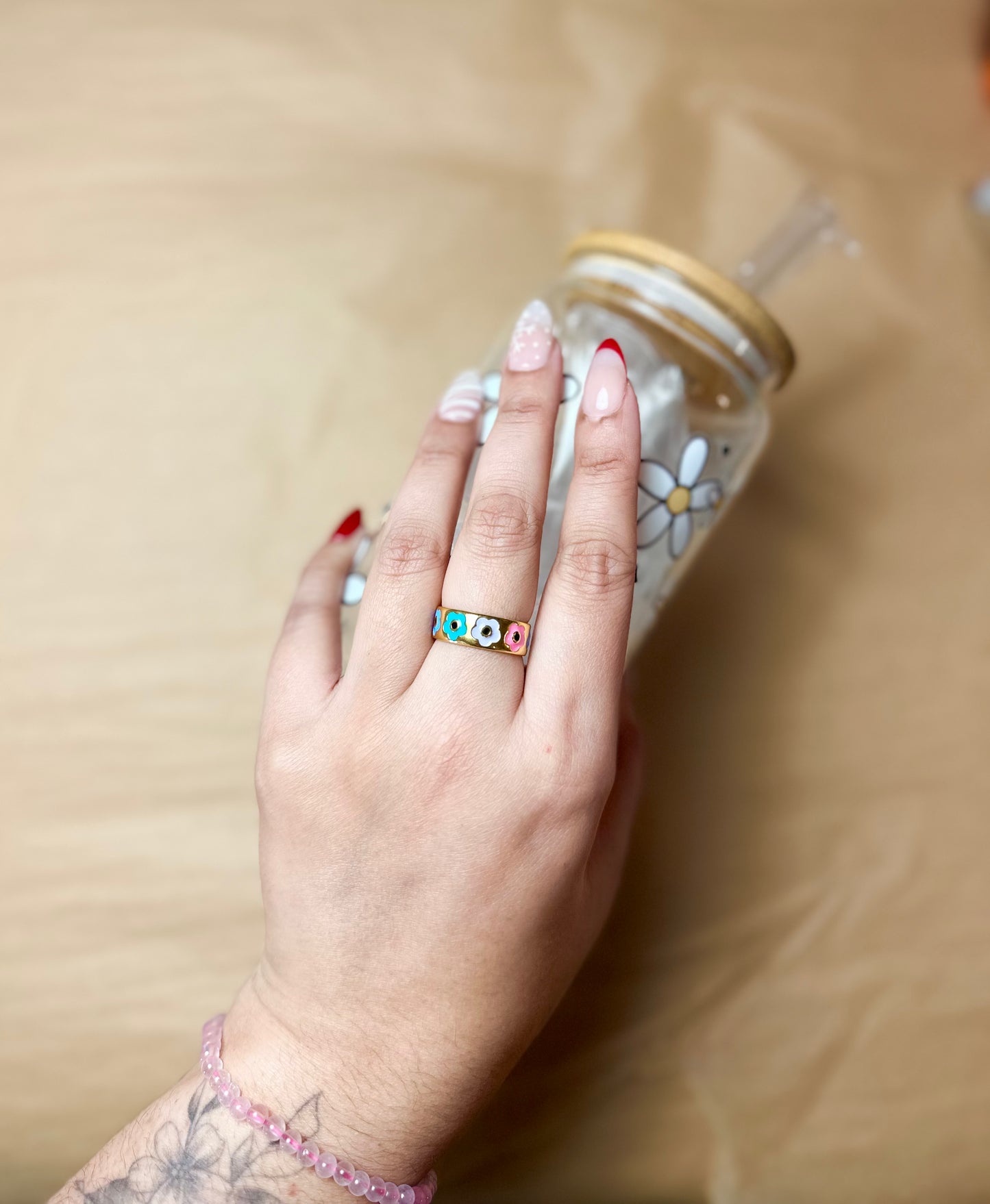 24k gold plated brass adjustable flower ring