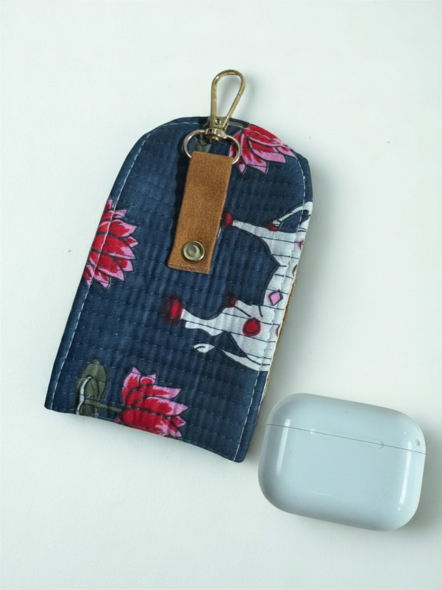 Blockprint Cotton airpods carry pouch