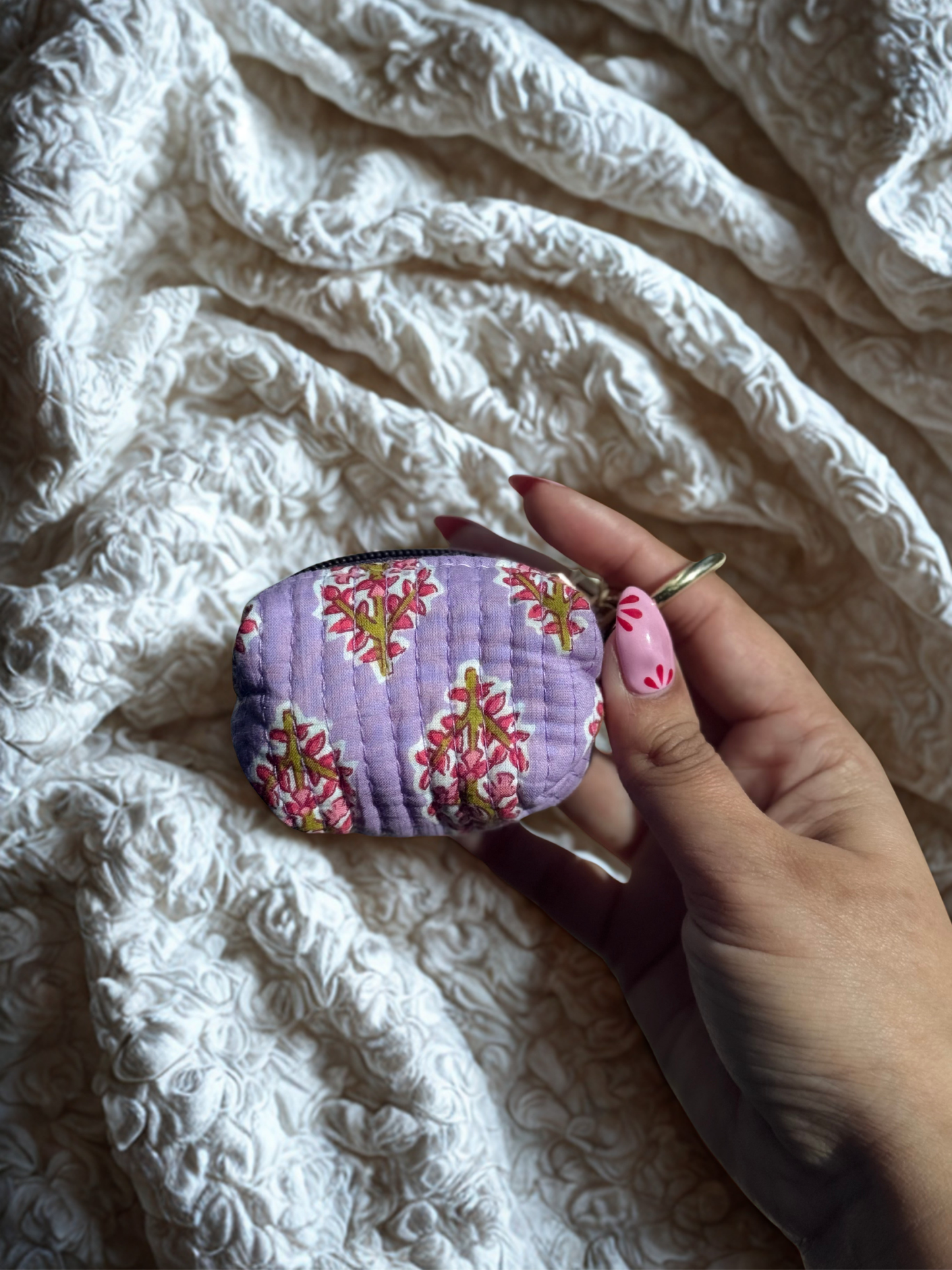 Blockprint Cotton zipper coin pouch