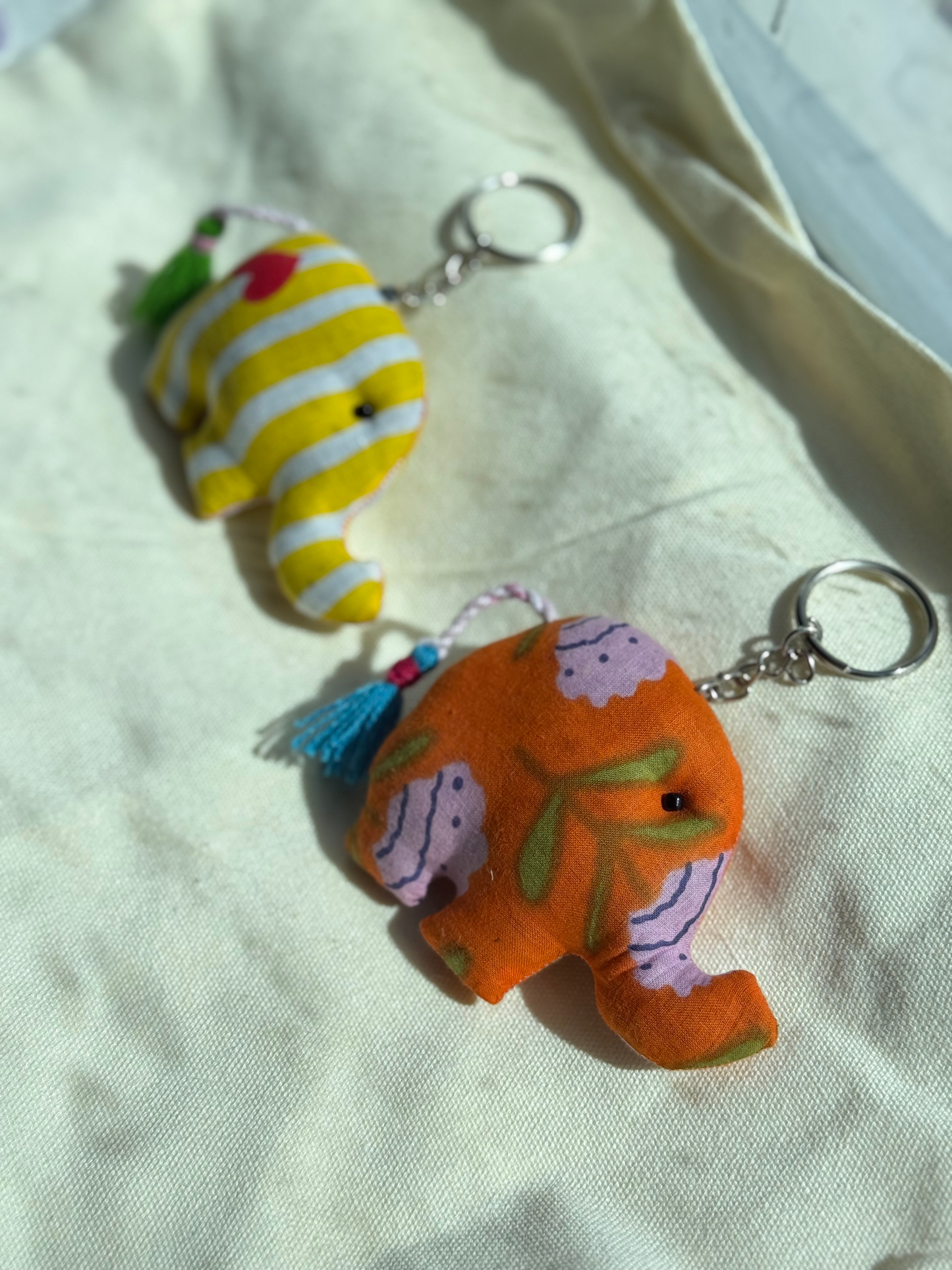 Blockprint Cotton elephant keychain