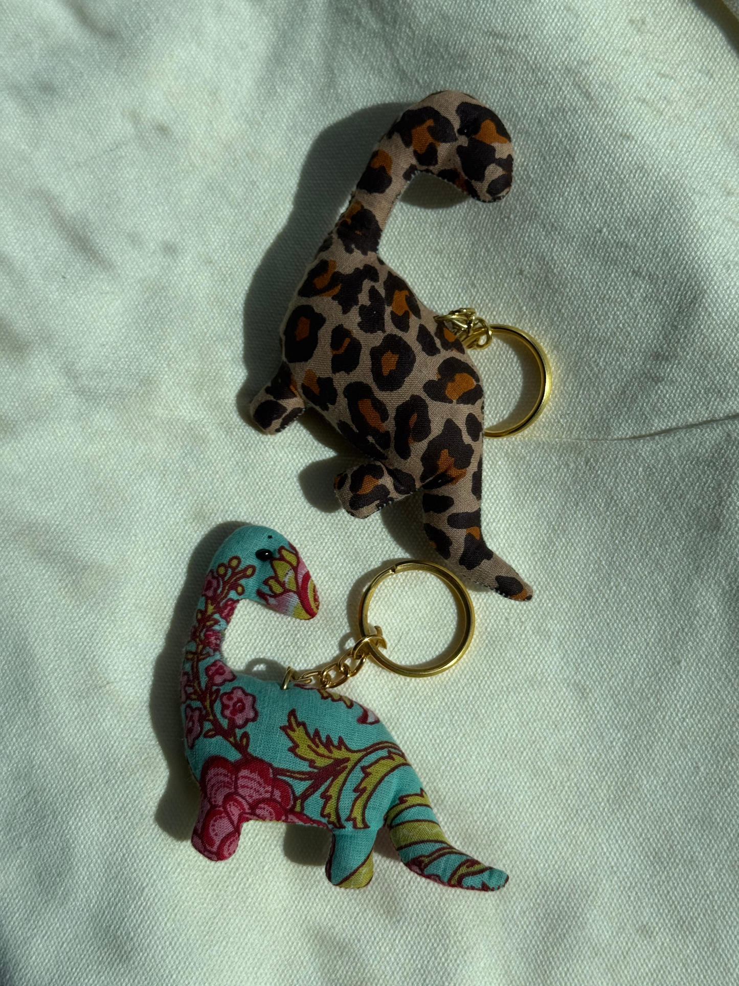 Blockprint Cotton dino keychain