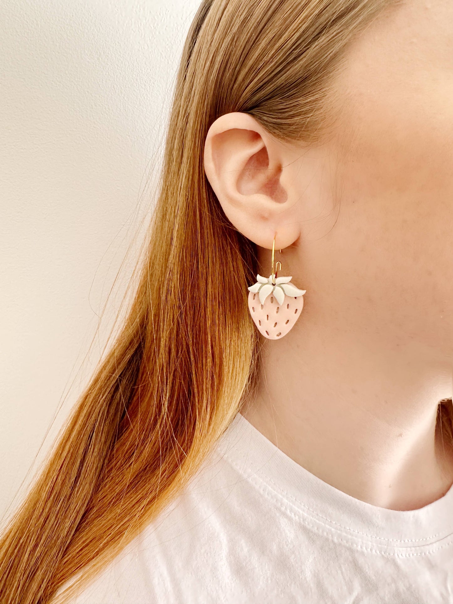 SageClayCo - Strawberry Hoops - Polymer Clay Earrings