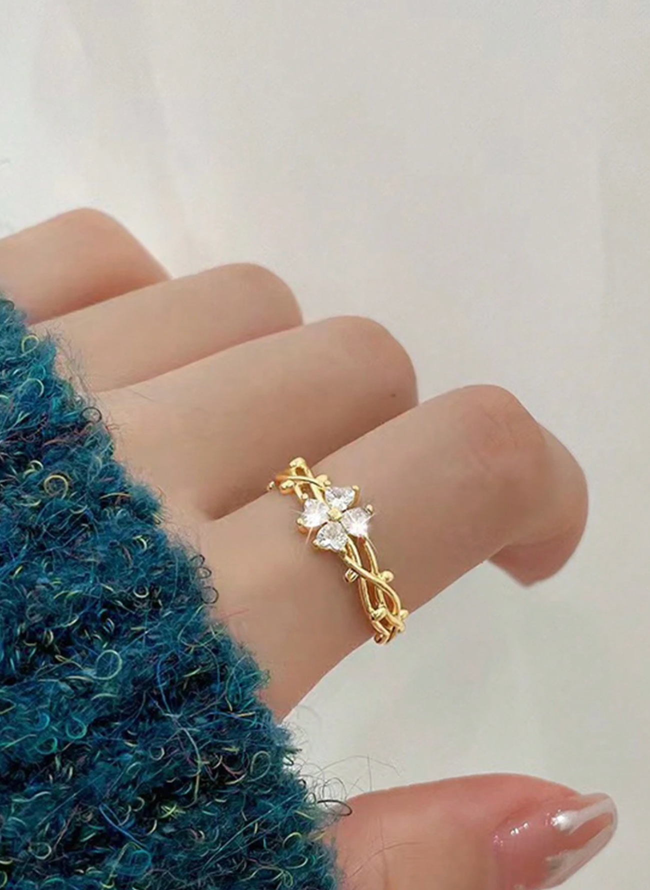 Adjustable stainless stell gold Gem ring - rhinestones