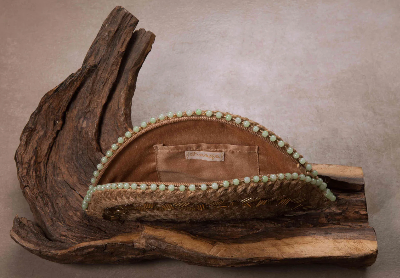 Naked Jute with bugle beads half moon clutch