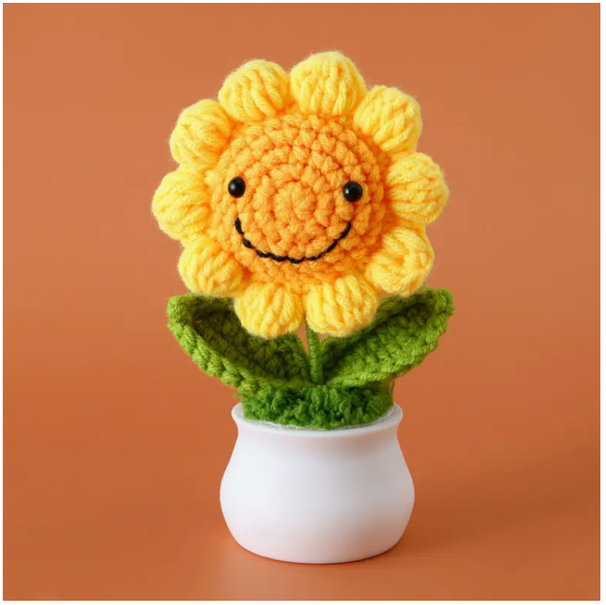 Crochet potted flowers -Smiley face Sunflower