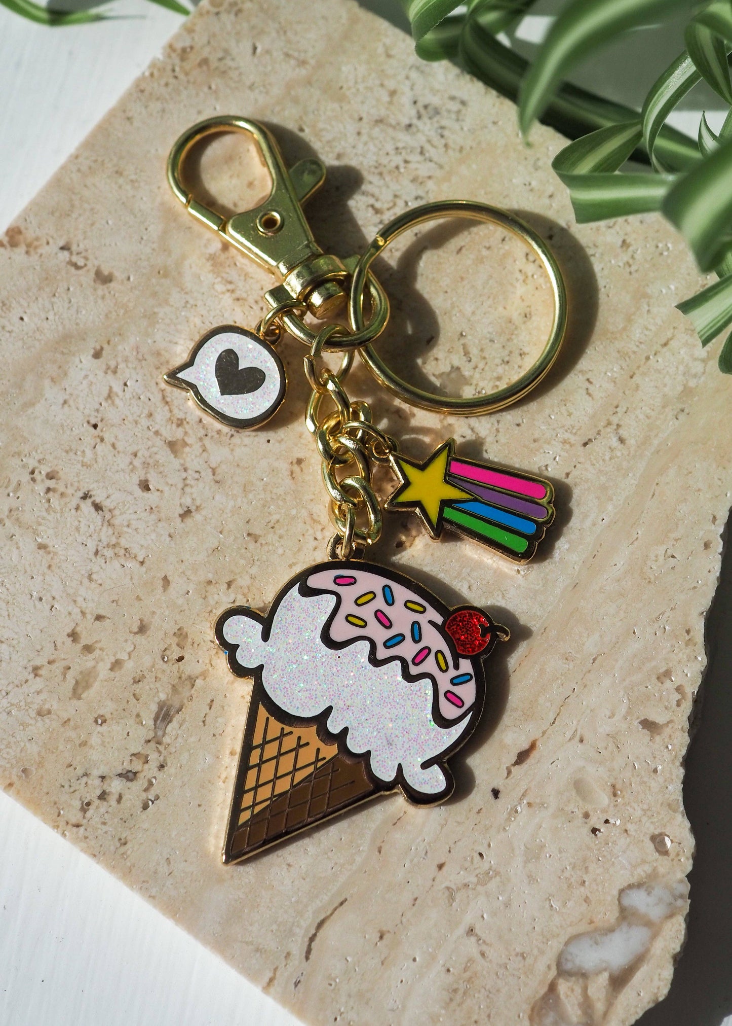 Ice Cream Cone Enamel Keychain