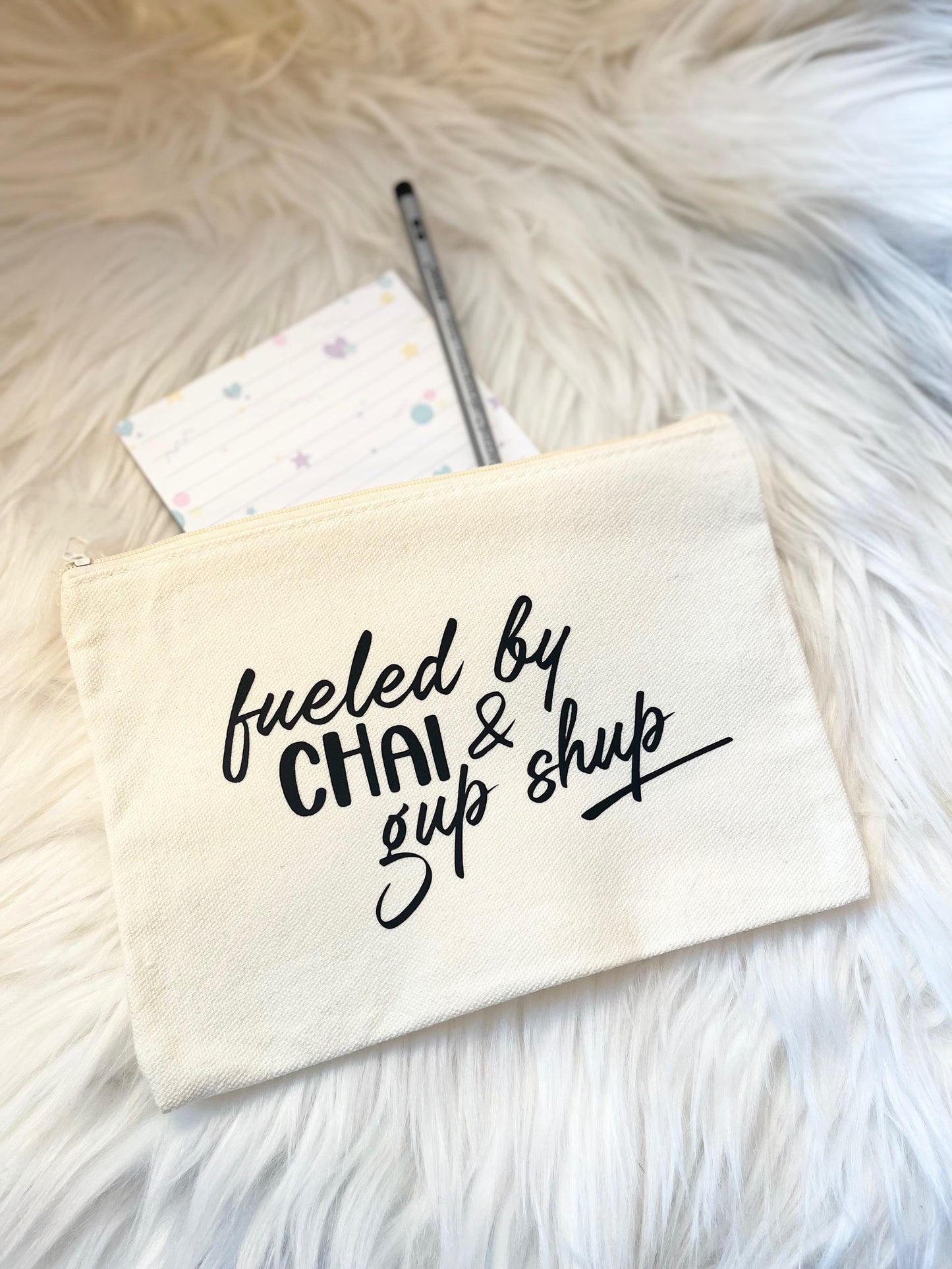 Cute chai lover cosmetic, make up, stationary, bag with zipper and tassle