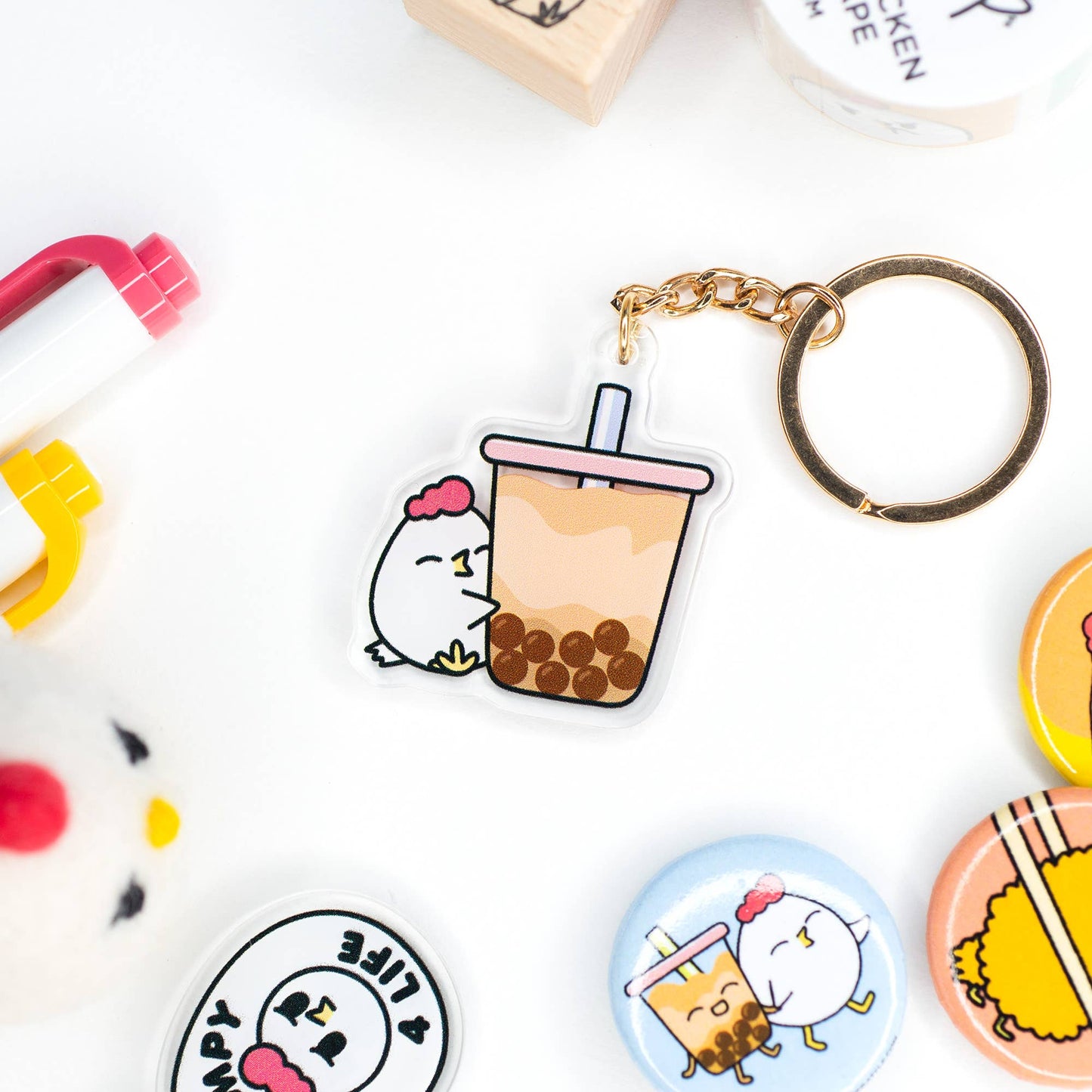 Robot Dance Battle - Grumpy Chicken Boba Acrylic Keychain