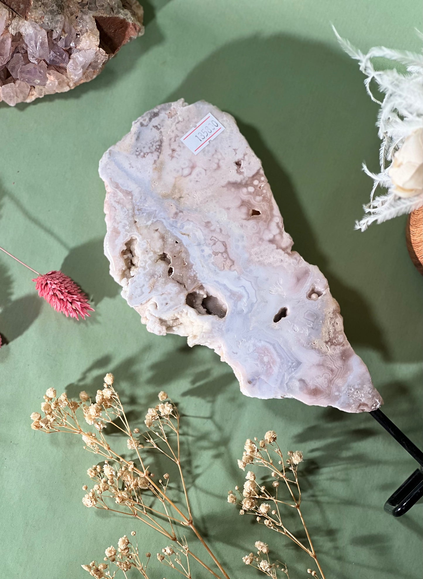 Pink amethyst slab on stand 135800