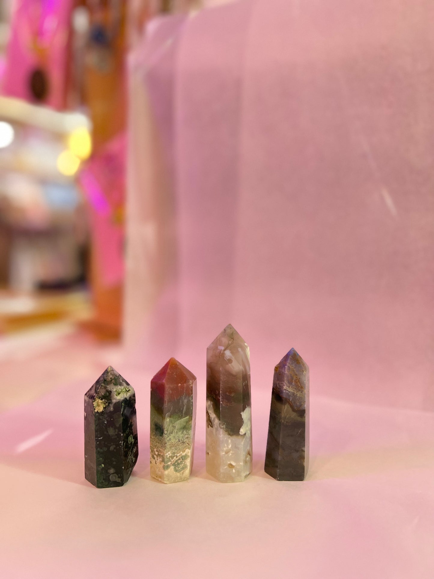 Moss agate crystal towers