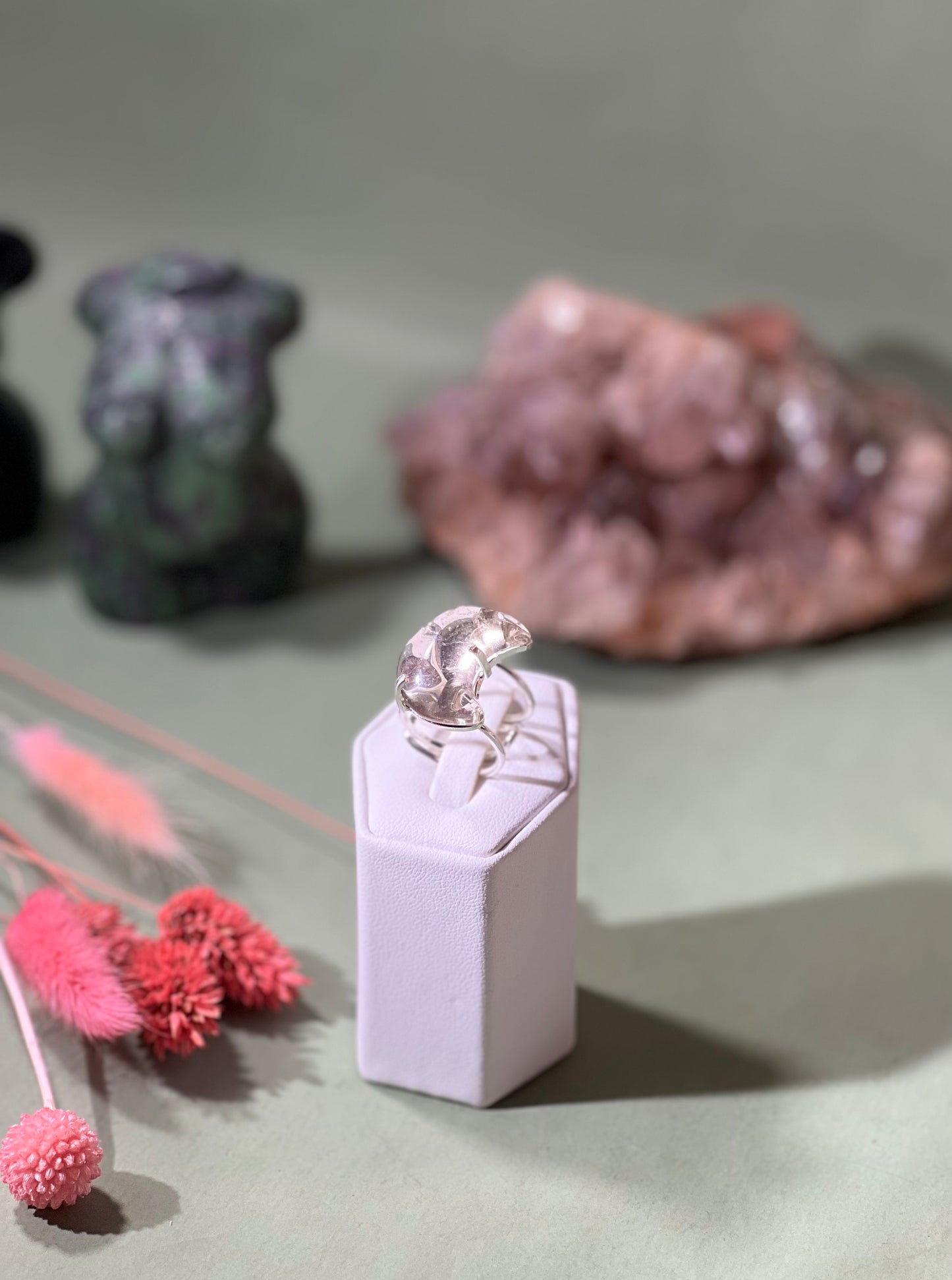 Moon smokey quartz wire rings