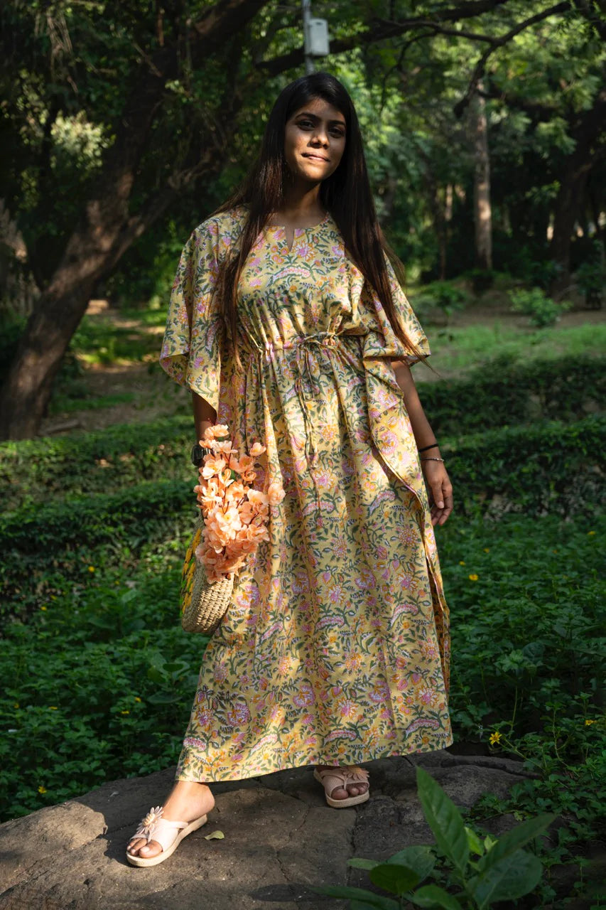 Pila Hand blockprint Cotton Kaftan