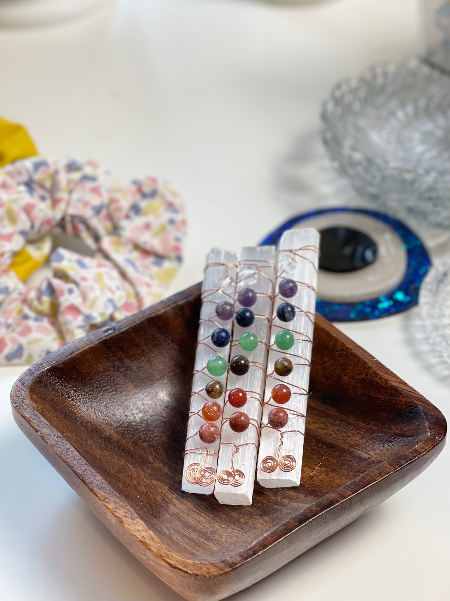 Seven chakra selenite crystal wand