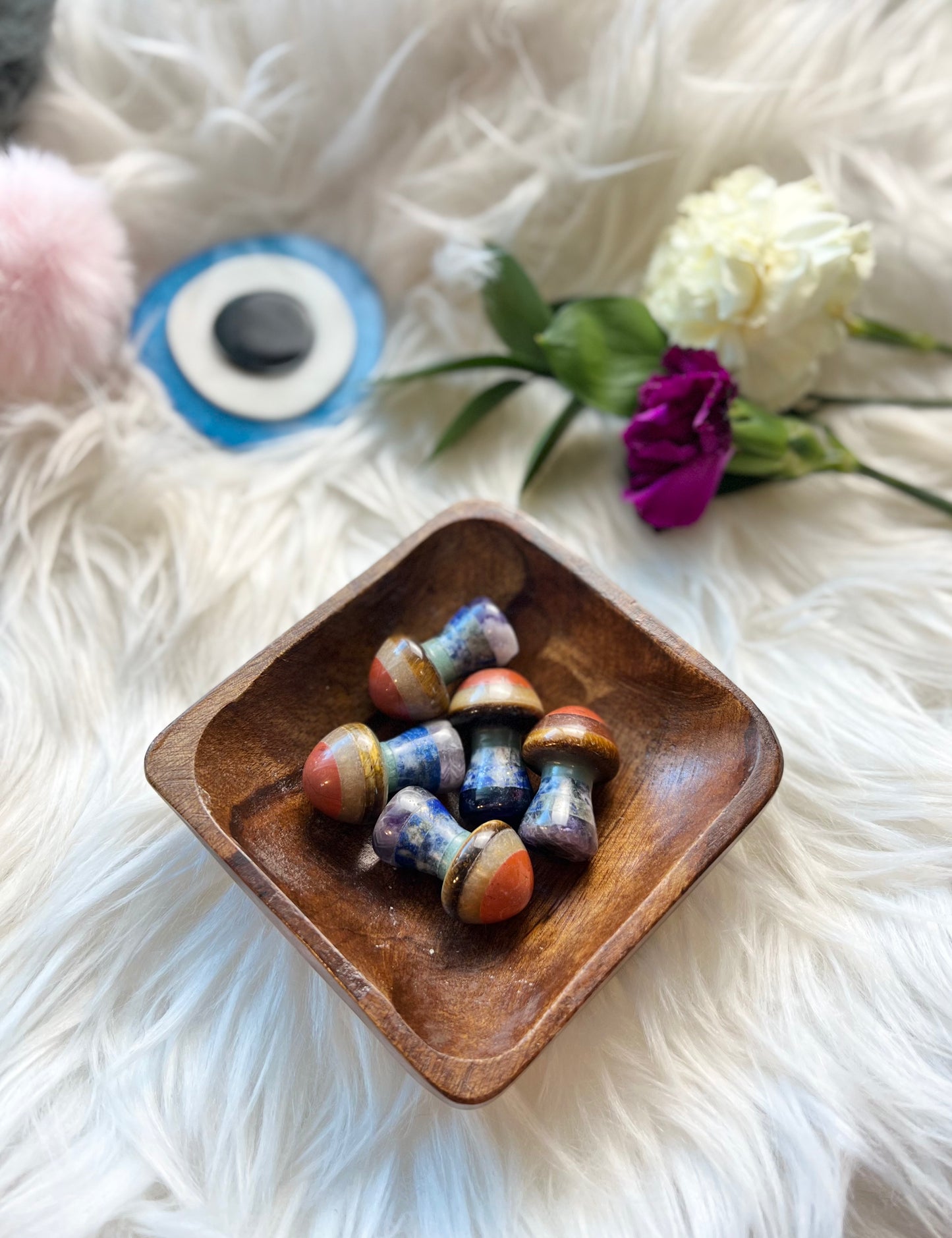 Seven chakra crystal mushroom carving