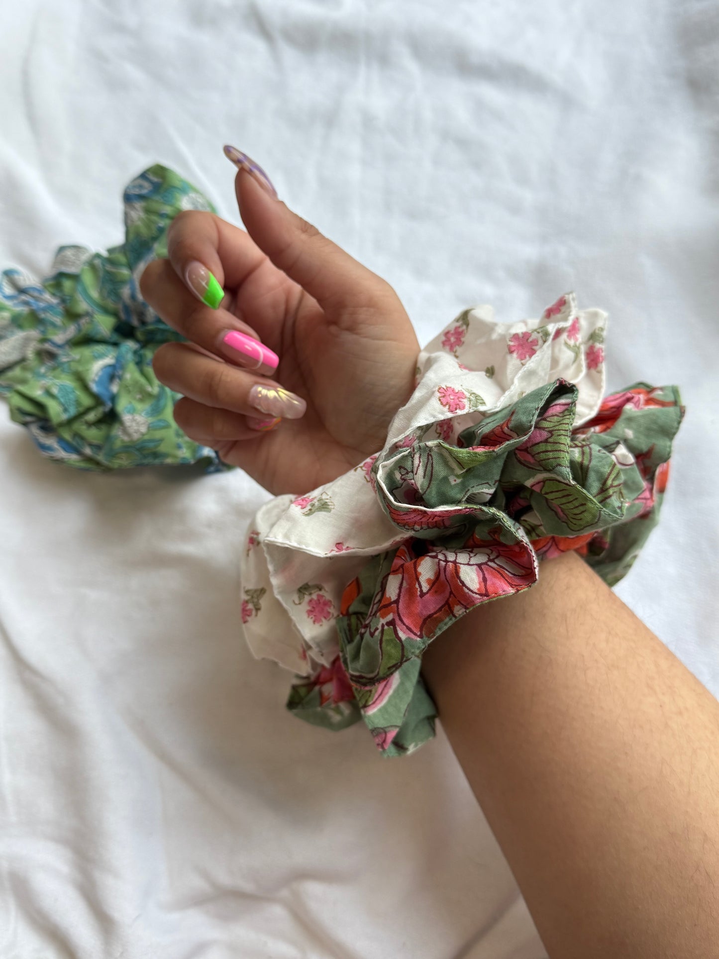 X-Large cotton handmade blockprint scrunchies