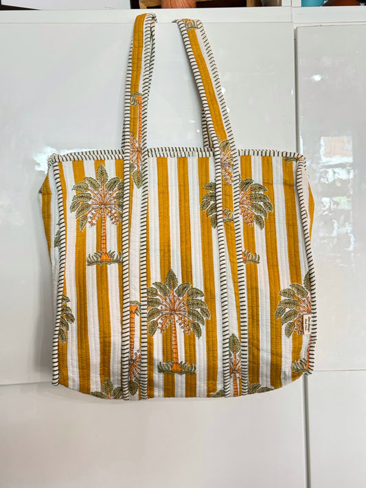 Handmade block printed, quilted tote bags