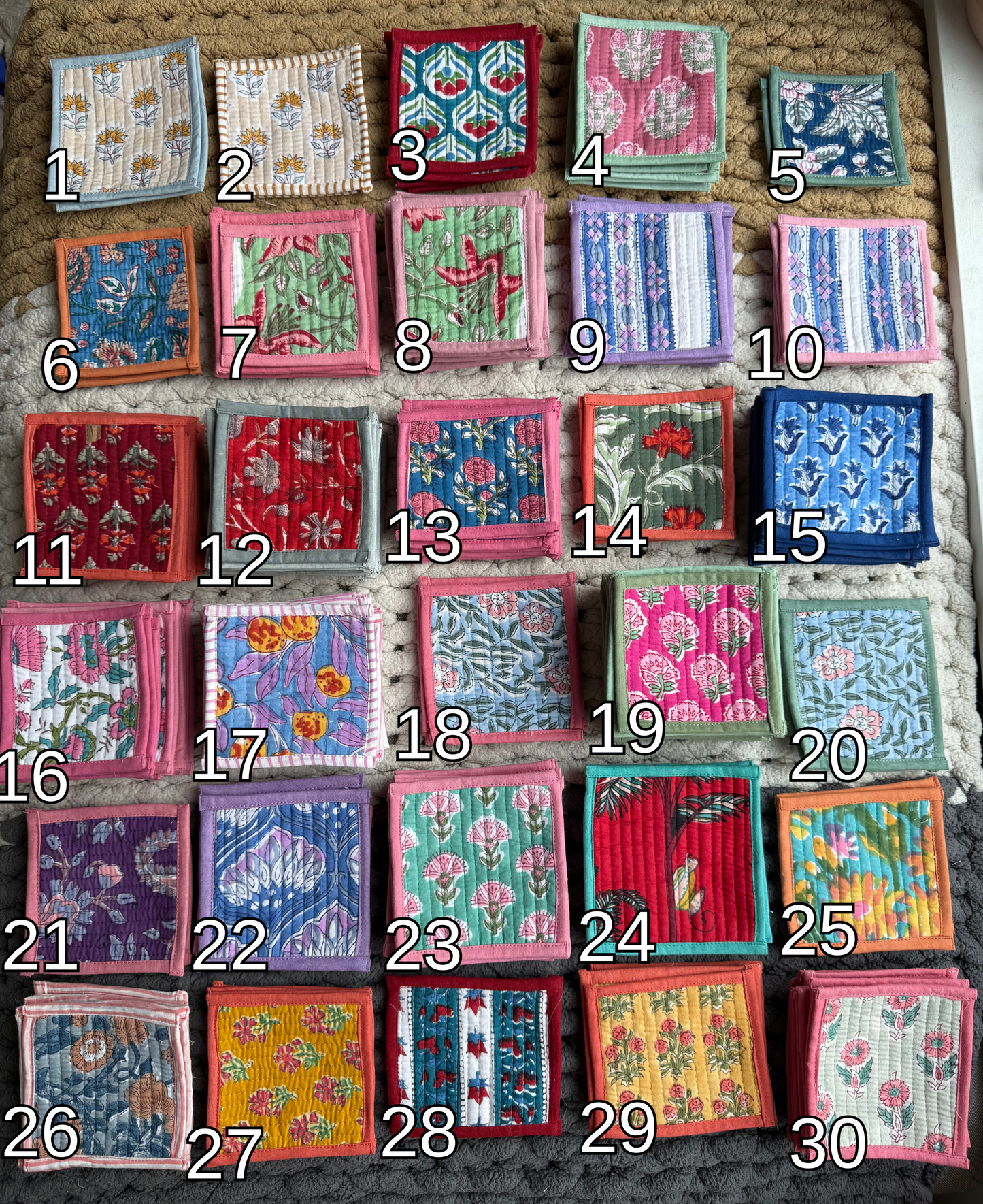Quilted cotton handmade blockprint coasters