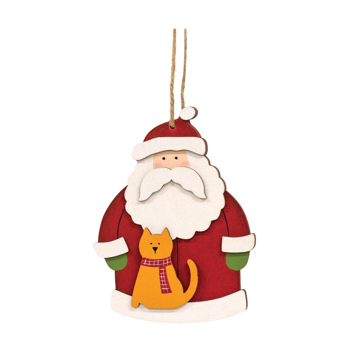 Santa With Cat Wooden Christmas Ornament