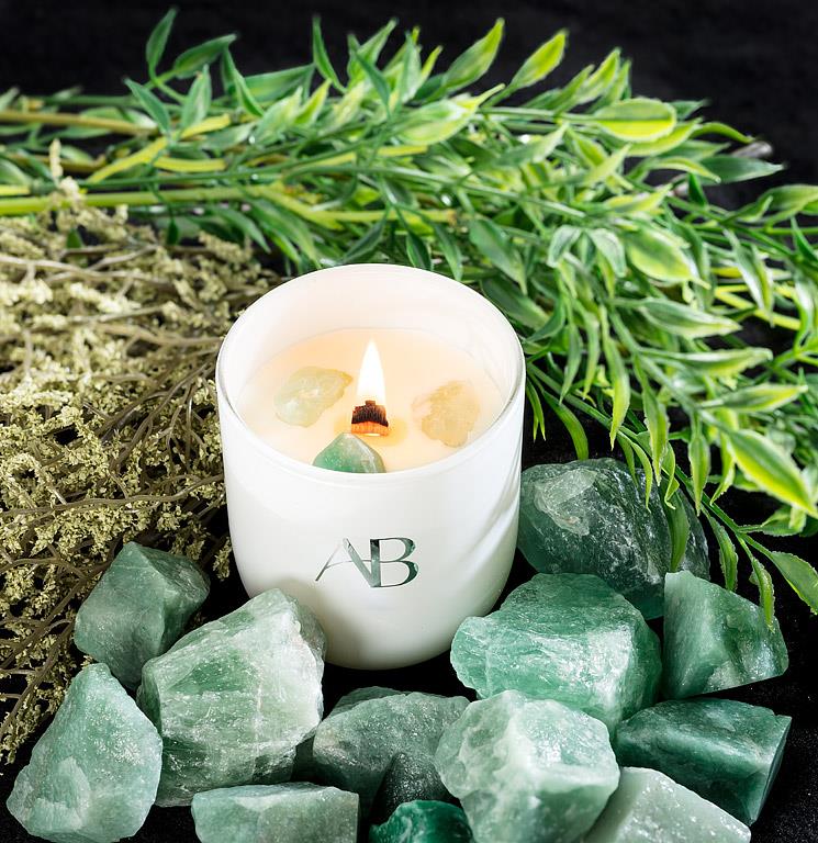 Aventurine small crystal candle
