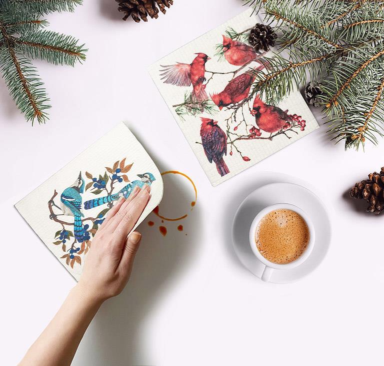 Blue Jays & Berries Dishcloth