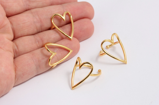 24k gold plated brass adjustable heart ring