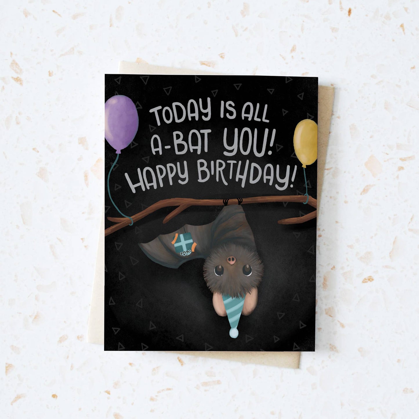 Hop & Flop - Black Bat Birthday Greeting Card