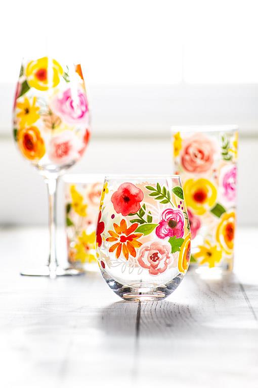 Bold Floral Wine Glass