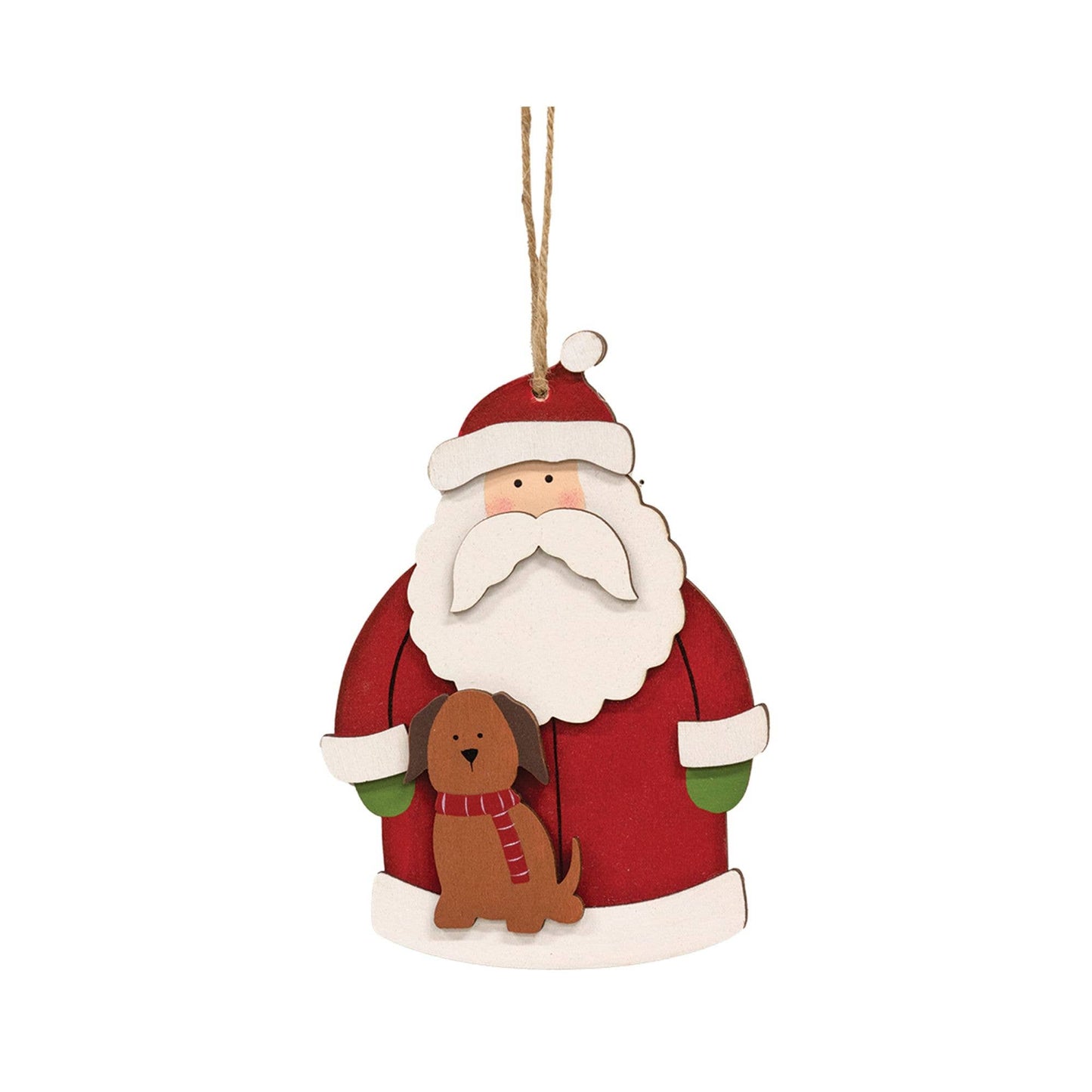 Santa With Dog Wooden Christmas Ornament