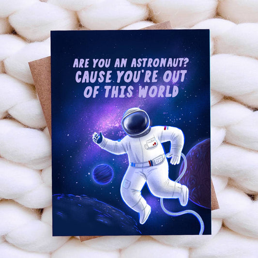 Space Funny Valentines Day Card -Love Card Anniversary Card - Top Hat and Monocle