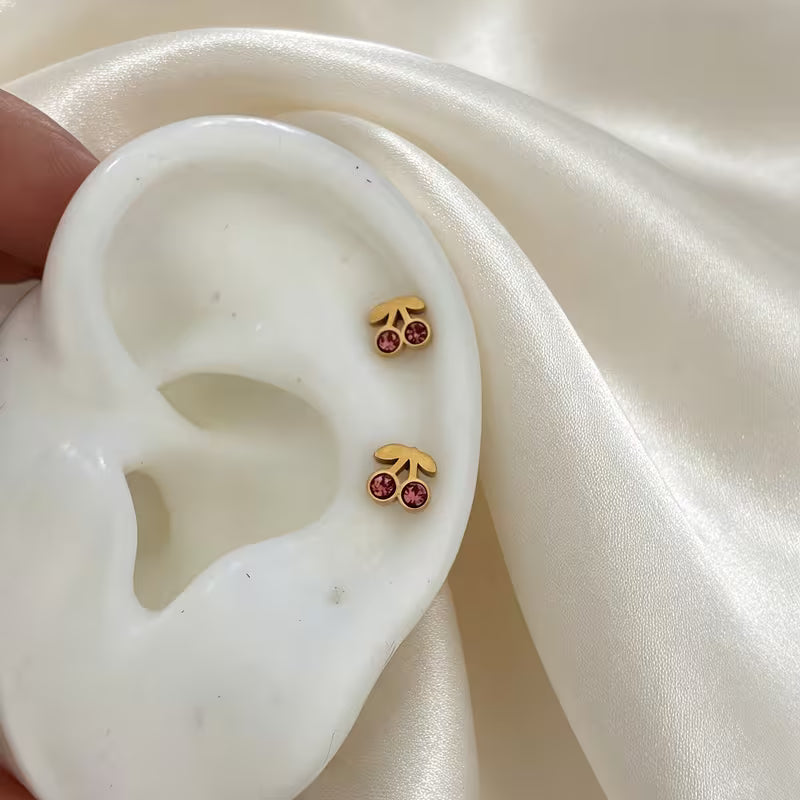 Cherry stud earrings - Stainless steel