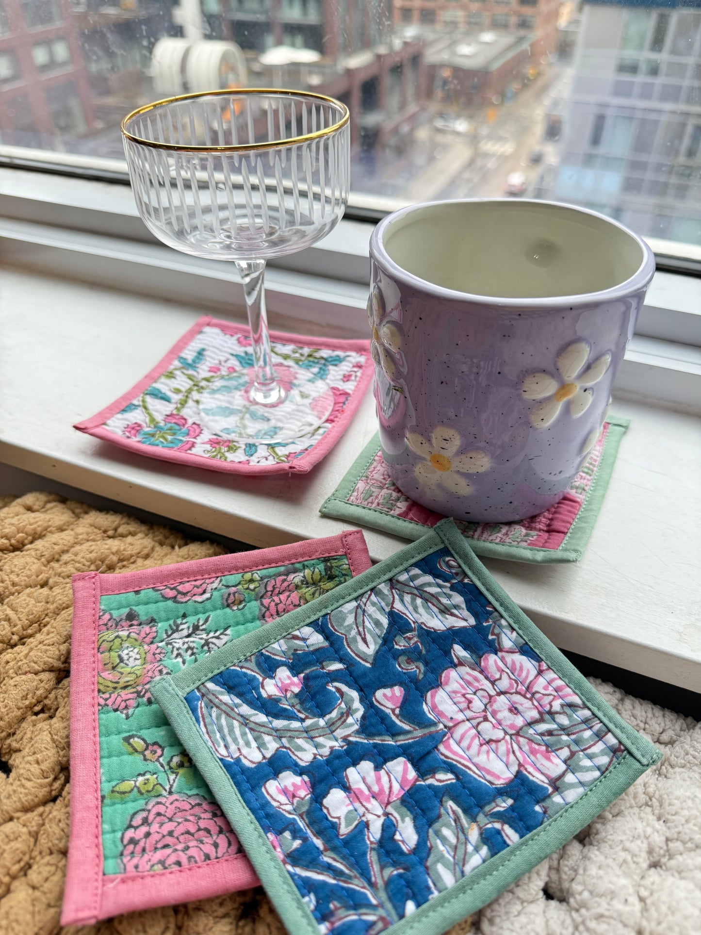 Quilted cotton handmade blockprint coasters