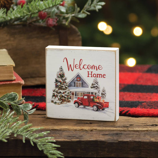 Welcome Home Vintage Red Truck Square Block