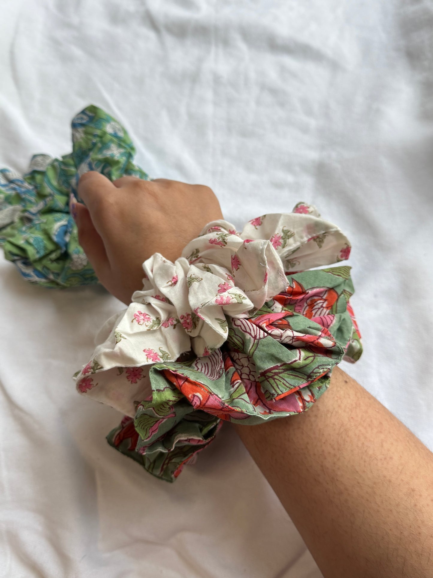 X-Large cotton handmade blockprint scrunchies