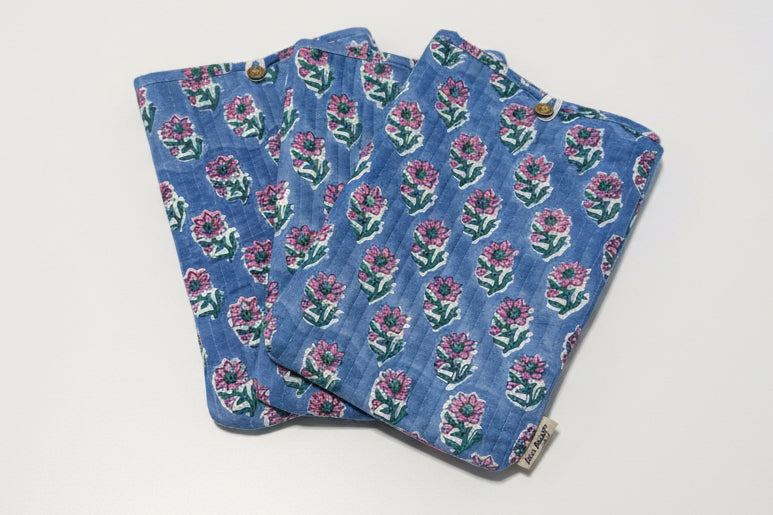 Blockprint book sleeve, journal, keys and accessories button pouch / sleeve