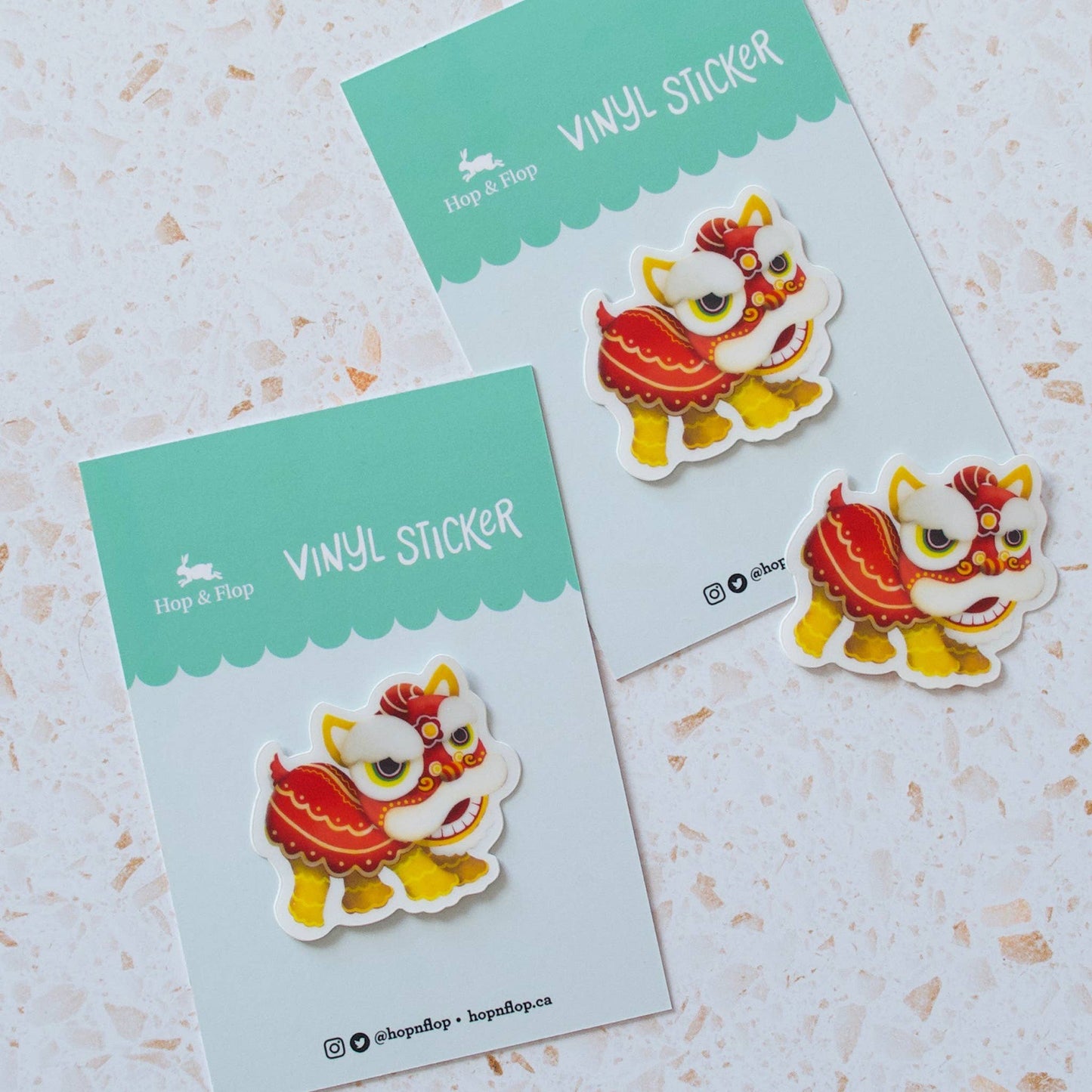 Lion Dance Red & Gold Vinyl Sticker - Clear