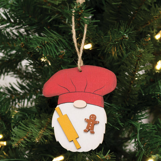 Wooden Baking Gnome Christmas Ornament