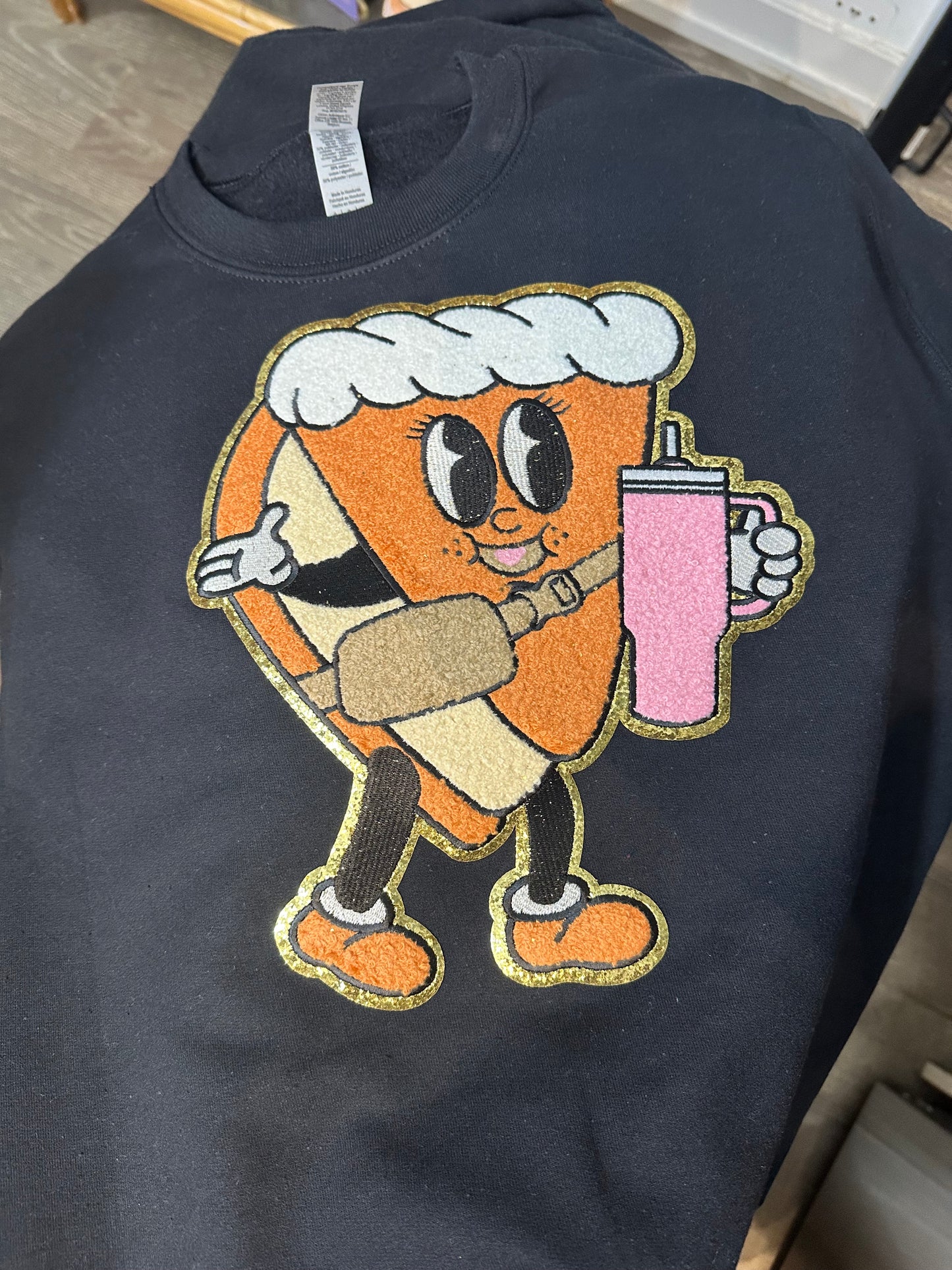 Crewneck - pie guy with Stanley - chenille art