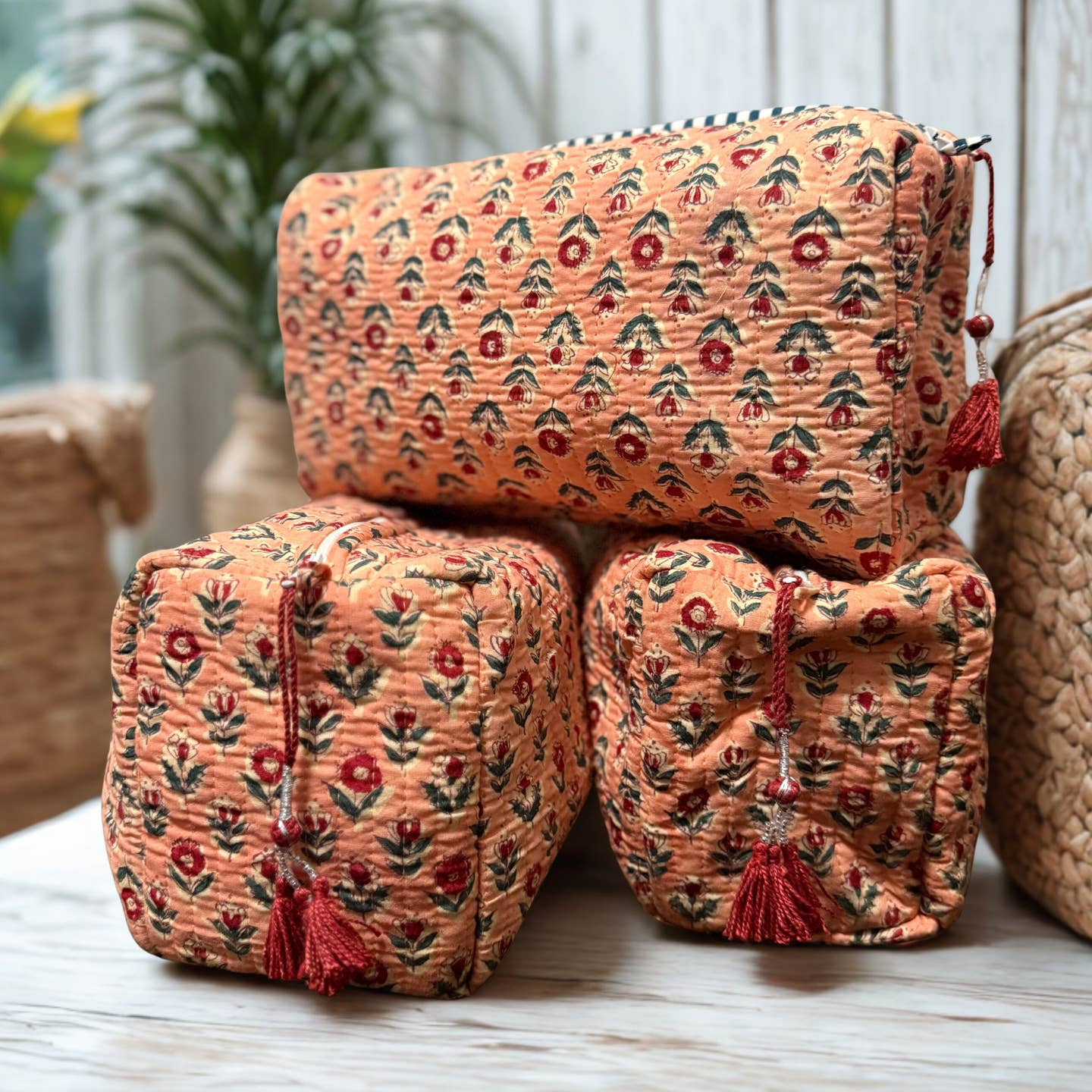 Handmade and block printed toiletry bag/pouches
