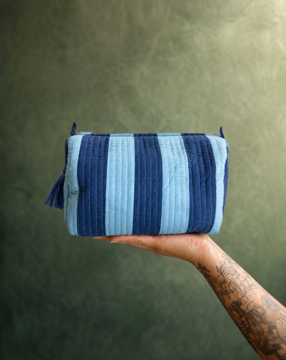 Handmade and block printed toiletry bag/pouches- Striped
