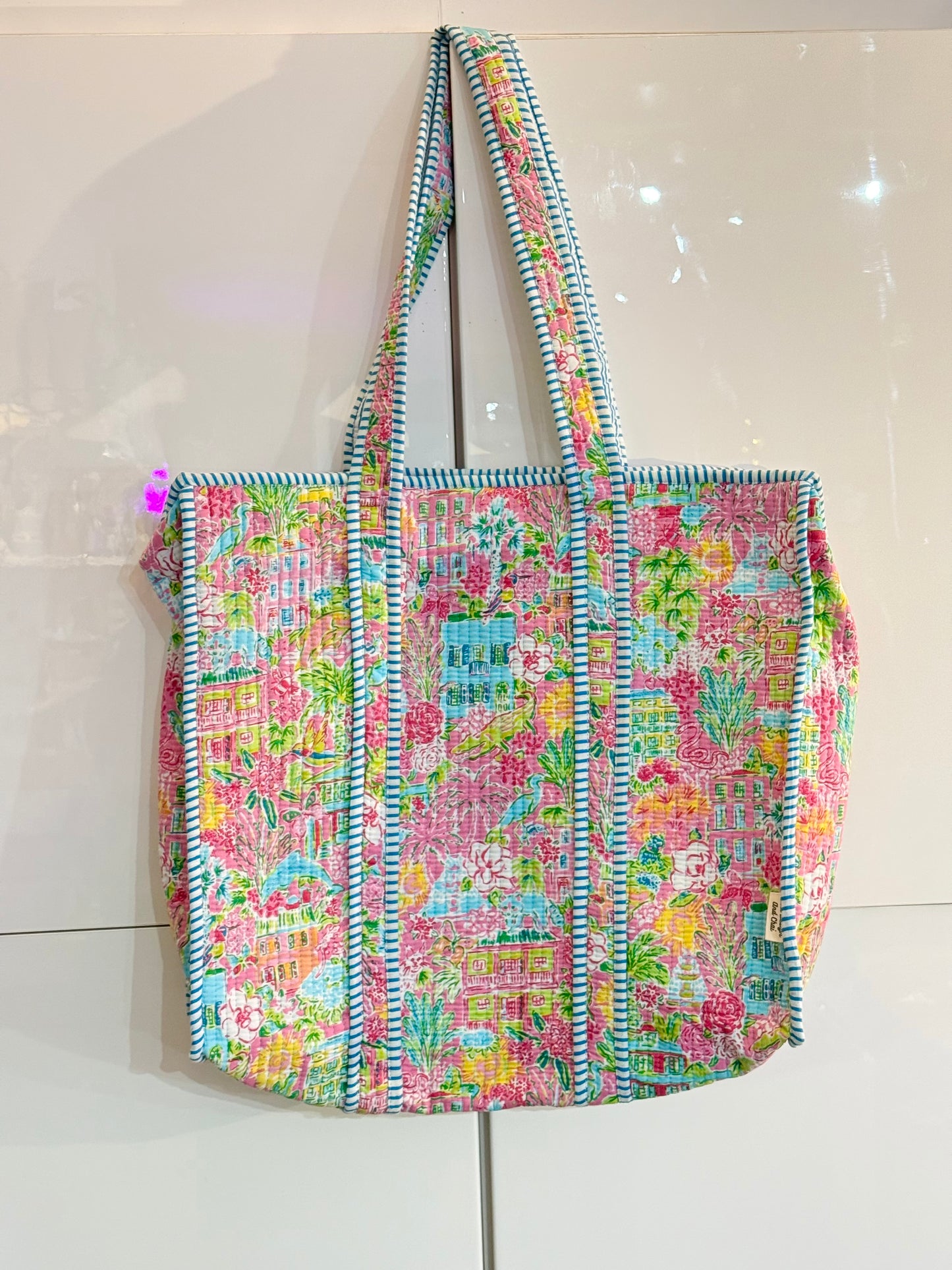 Handmade block printed, quilted tote bags