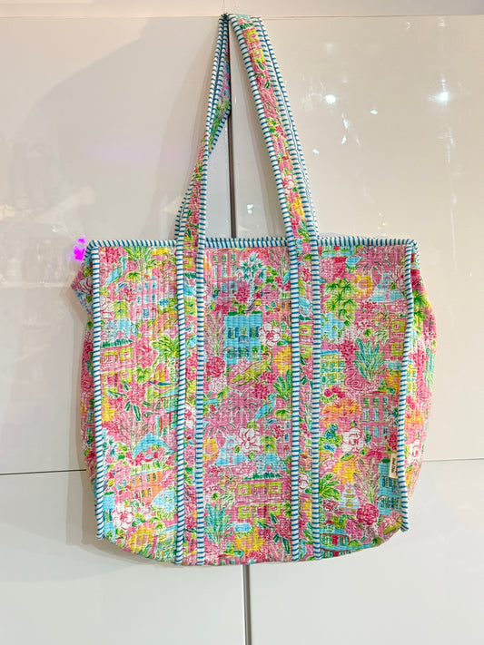 Handmade block printed, quilted tote bags