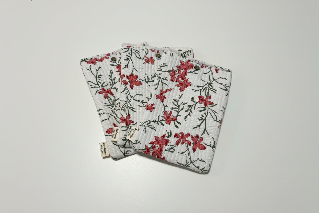 Blockprint book sleeve, journal, keys and accessories button pouch / sleeve