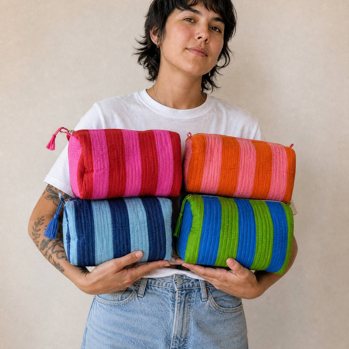 Handmade and block printed toiletry bag/pouches- Striped